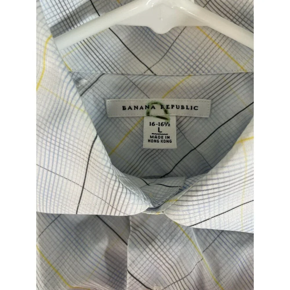 Banana Republic White Blue Pattern Collard Button Up Long Sleeve Men's Shirt L